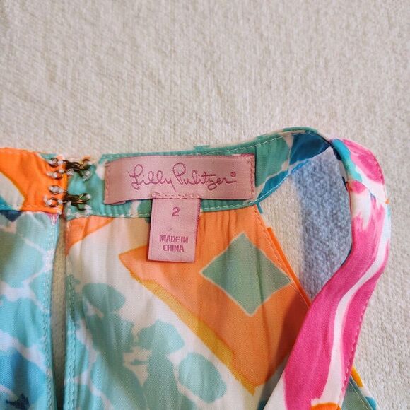 Lilly Pulitzer Edona Romper Goombay Smashed Vacation Cruise Colorful Beachy Sz 2 - Picture 9 of 11